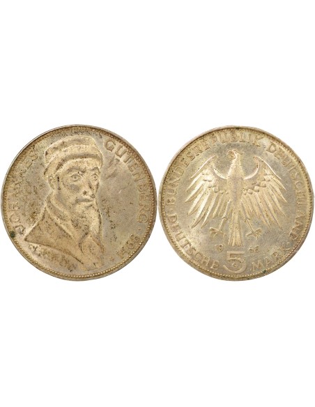 Allemagne Johannes Gutenberg Gutenberg 5 mark Argent 1968 Karlsburg