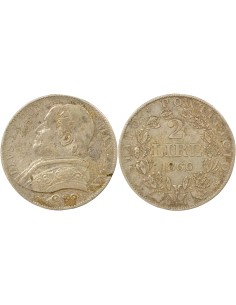 Etat Pontifical Pie IX 2 lire Argent 1866 R Rome