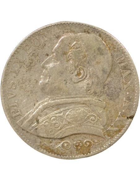 Etat Pontifical Pie IX 2 lire Argent 1866 R Rome