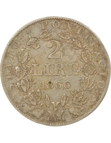Etat Pontifical Pie IX 2 lire Argent 1866 R Rome