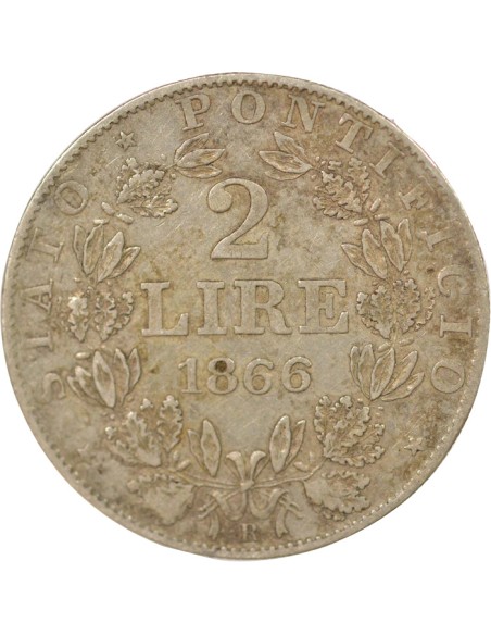 Etat Pontifical Pie IX 2 lire Argent 1866 R Rome
