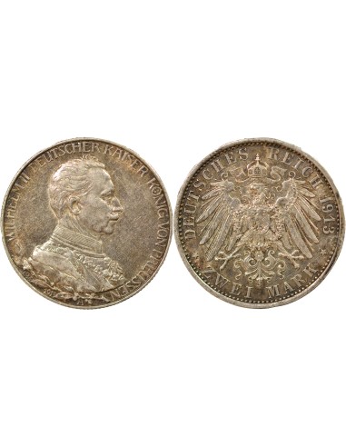 Etats Allemands (Prusse) Guillaume II 25e Anniversaire 2 mark Argent 1913 A - Paris