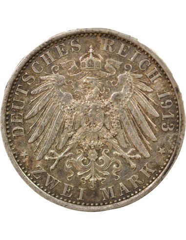 Etats Allemands (Prusse) Guillaume II 25e Anniversaire 2 mark Argent 1913 A - Paris