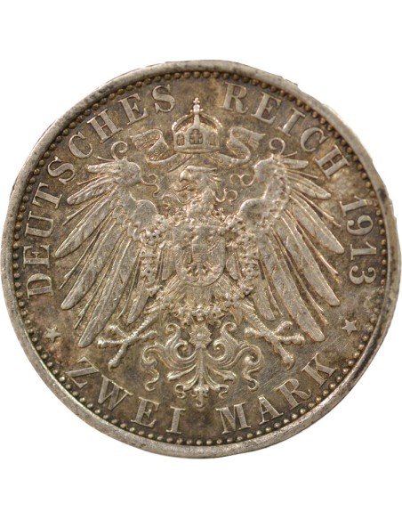 Etats Allemands (Prusse) Guillaume II 25e Anniversaire 2 mark Argent 1913 A - Paris