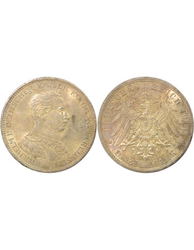 Etats Allemands (Prusse) Guillaume II 3 mark Argent 1914 A Berlin