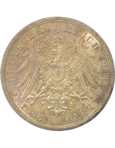 Etats Allemands (Prusse) Guillaume II 3 mark Argent 1914 A Berlin