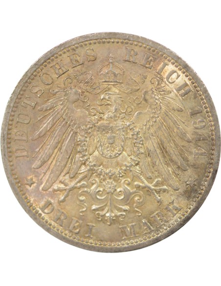 Etats Allemands (Prusse) Guillaume II 3 mark Argent 1914 A Berlin