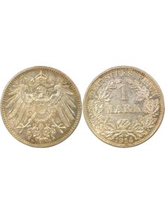 Allemagne Guillaume II de Prusse Type 2 1 mark Argent 1914 F Stuttgart