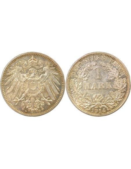 Allemagne Guillaume II de Prusse Type 2 1 mark Argent 1914 F Stuttgart