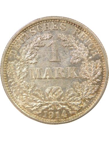 Allemagne Guillaume II de Prusse Type 2 1 mark Argent 1914 F Stuttgart