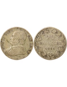 Etat Pontifical Pie IX 20 baiocchi Argent 1865 R Rome