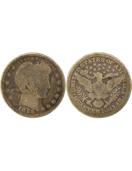 USA Barber 1/4 Dollar Argent 1896 Philadelphie