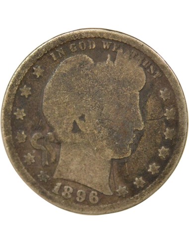 USA Barber 1/4 Dollar Argent 1896 Philadelphie