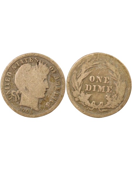 Etats Unis d'Amérique Barber 1 dime Argent 1905 Philadelphie