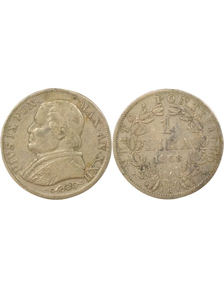Etat Pontifical Pie IX 1 lira Argent 1868 R Rome
