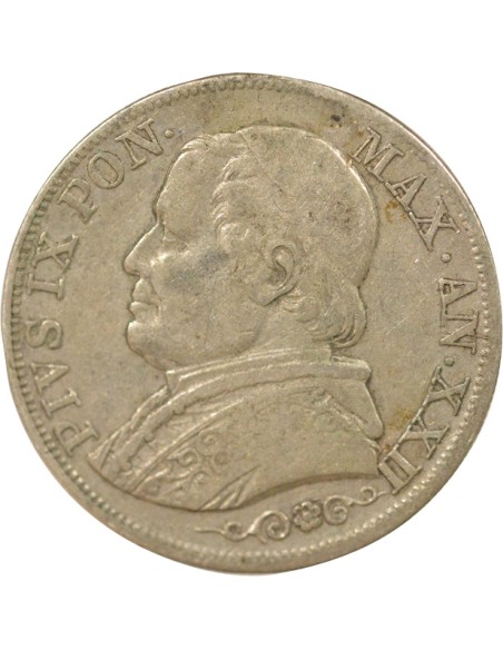 Etat Pontifical Pie IX 1 lira Argent 1868 R Rome