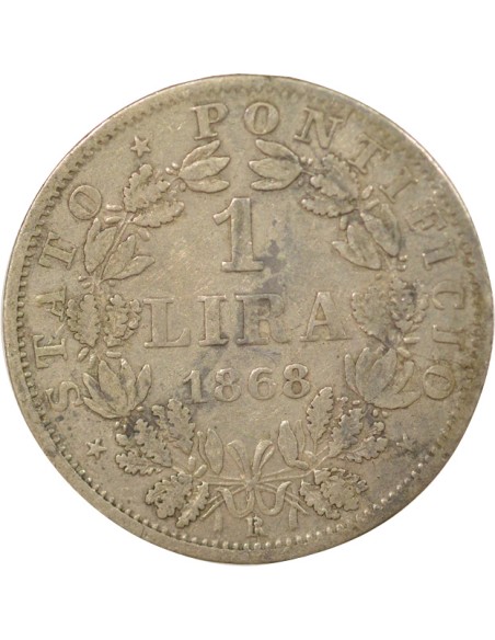 Etat Pontifical Pie IX 1 lira Argent 1868 R Rome