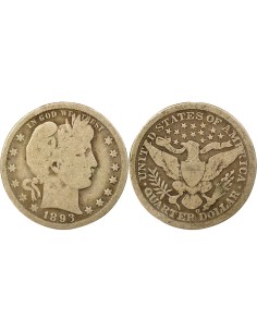 USA Barber 1/4 Dollar Argent 1893 O New Orleans