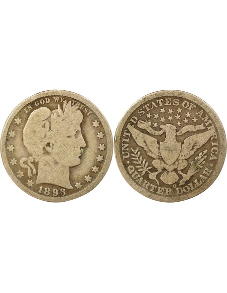 USA Barber 1/4 Dollar Argent 1893 O New Orleans