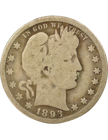 USA Barber 1/4 Dollar Argent 1893 O New Orleans