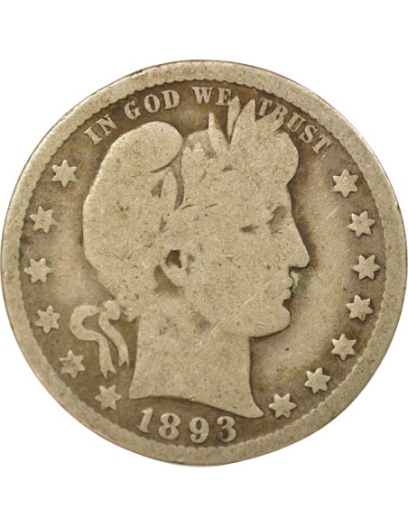 USA Barber 1/4 Dollar Argent 1893 O New Orleans