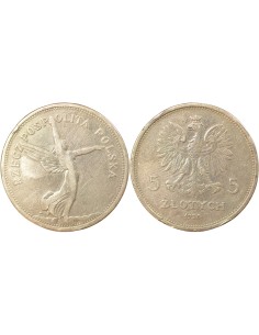 Pologne Nike 5 zlotych Argent 1928 B. Bruxelles