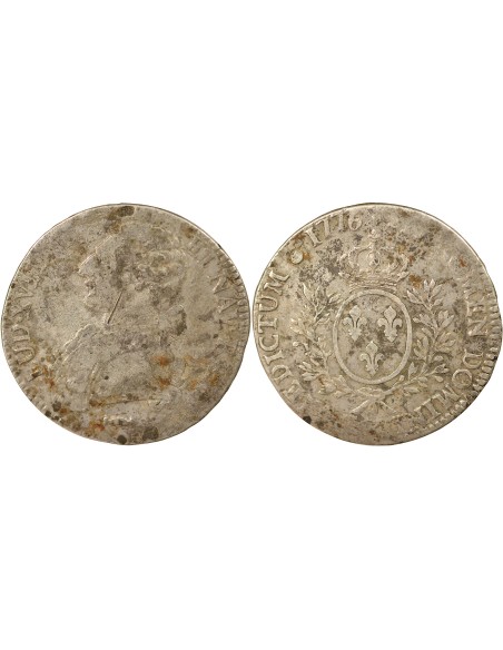 Louis XVI au Buste Habillé 1 ecu Argent 1776 K Bordeaux