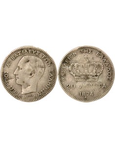 Grèce George I de Grèce 20 lepta Argent 1874 A - Paris