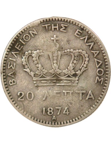 Grèce George I de Grèce 20 lepta Argent 1874 A - Paris