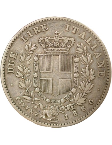 Italie Victor Emmanuel II 2 lire Argent 1860 Florence