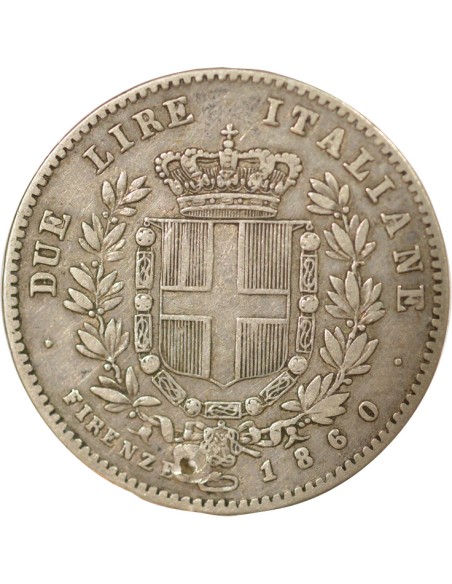 Italie Victor Emmanuel II 2 lire Argent 1860 Florence