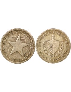 Cuba 10 centavos Argent 1915 Philadelphie