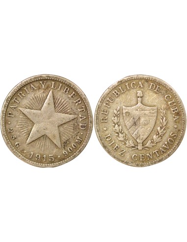 Cuba 10 centavos Argent 1915 Philadelphie