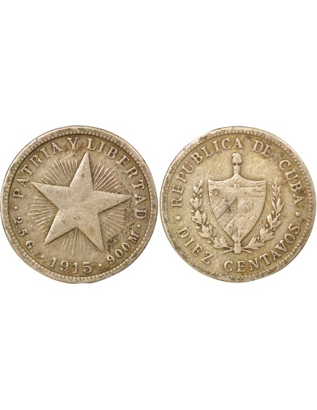 Cuba 10 centavos Argent 1915 Philadelphie