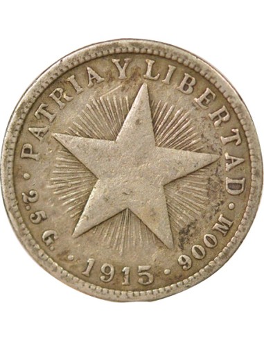Cuba 10 centavos Argent 1915 Philadelphie