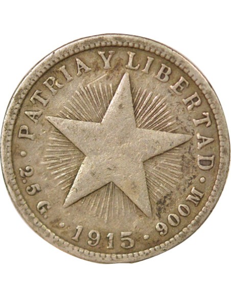 Cuba 10 centavos Argent 1915 Philadelphie