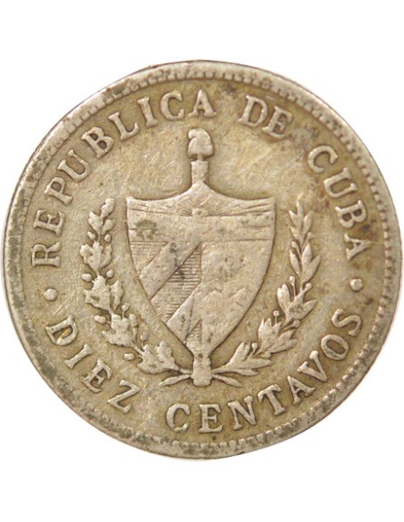 Cuba 10 centavos Argent 1915 Philadelphie