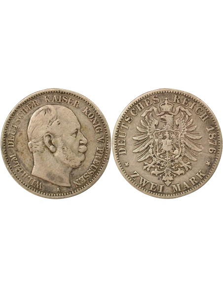 Etats Allemands (Prusse) Guillaume Ier de Prusse 2 mark Argent 1876 A Berlin