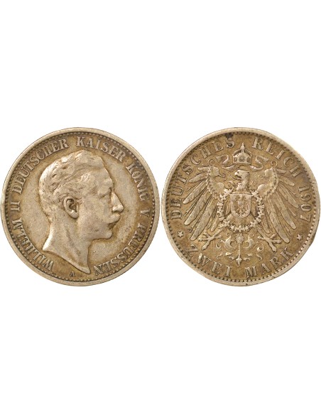 Etats Allemands (Prusse) Guillaume II de Prusse 2 mark Argent 1907 A Berlin