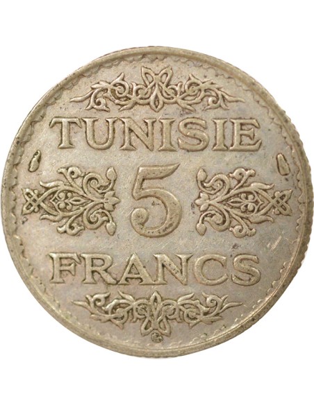 Tunisie Ahmed II Bey Protectorat Français 5 francs Argent 1353 AH (1934-1935) J Paris