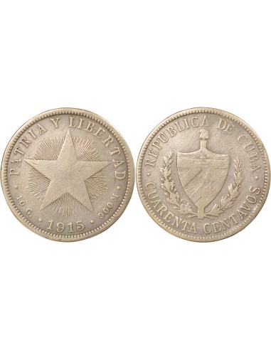 Cuba 40 centavos Argent 1915 Philadelphie