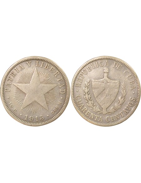 Cuba 40 centavos Argent 1915 Philadelphie