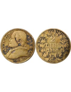 Etat Pontifical Pie IX 2 lire Argent 1868 R Rome