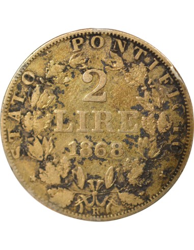 Etat Pontifical Pie IX 2 lire Argent 1868 R Rome