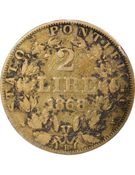 Etat Pontifical Pie IX 2 lire Argent 1868 R Rome
