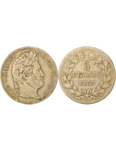 Louis-Philippe Ier Tr. en Relief 5 francs Argent 1839 D Lyon