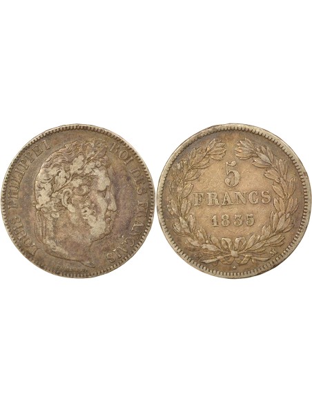 Louis-Philippe Ier Tr. en Relief 5 francs Argent 1835 M Toulouse