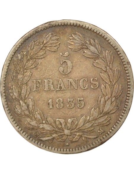 Louis-Philippe Ier Tr. en Relief 5 francs Argent 1835 M Toulouse