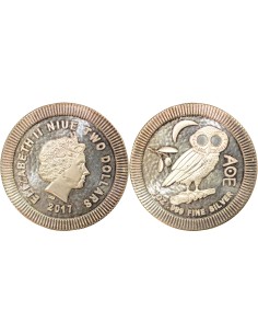 Ile Niue Chouette d'Athènes 2 dollars Argent 2017 Silver Towne