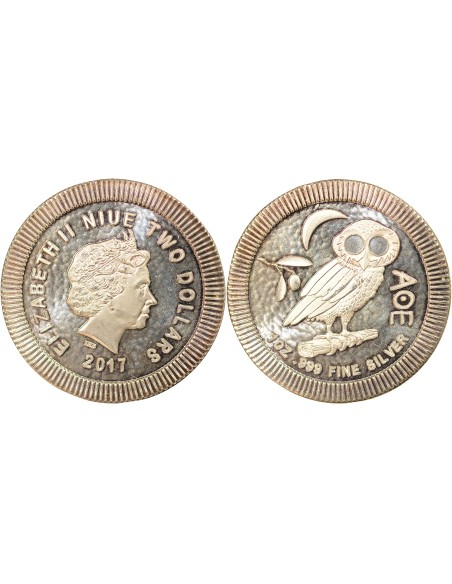 Ile Niue Chouette d'Athènes 2 dollars Argent 2017 Silver Towne